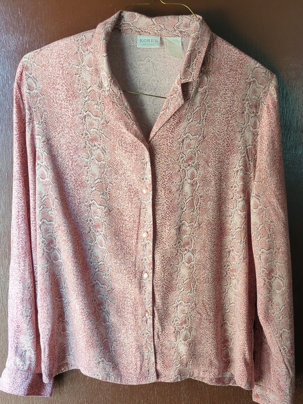 Koret Pink Snakeskin Patterned Button-Front Blouse Sweater Size 12